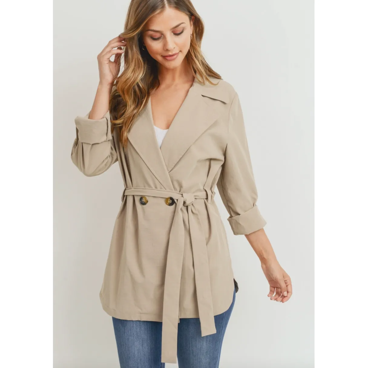 Light Weight Short Belted Khaki Jacket