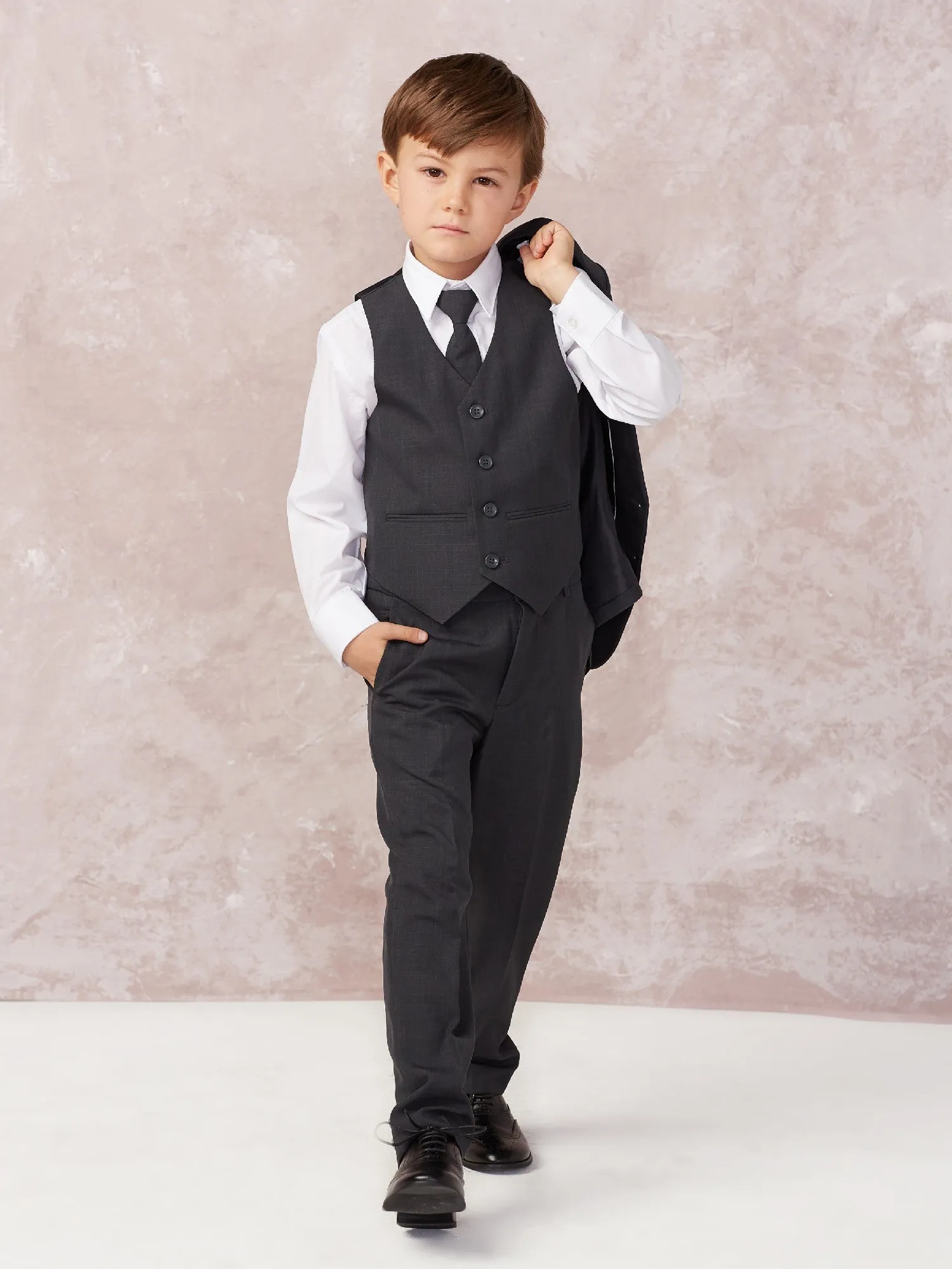 Little Boys Dark Gray Slim Fit Jacket Vest Pants Suit 6-24M