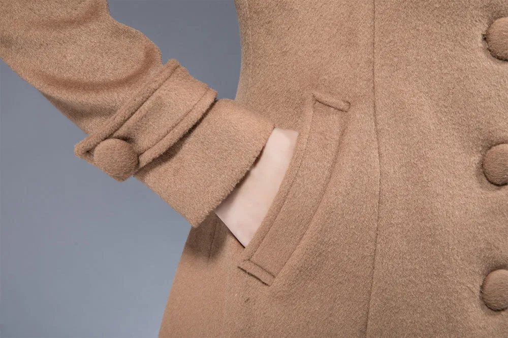 long buttoned camel wool coat winter warm jacket 1826#