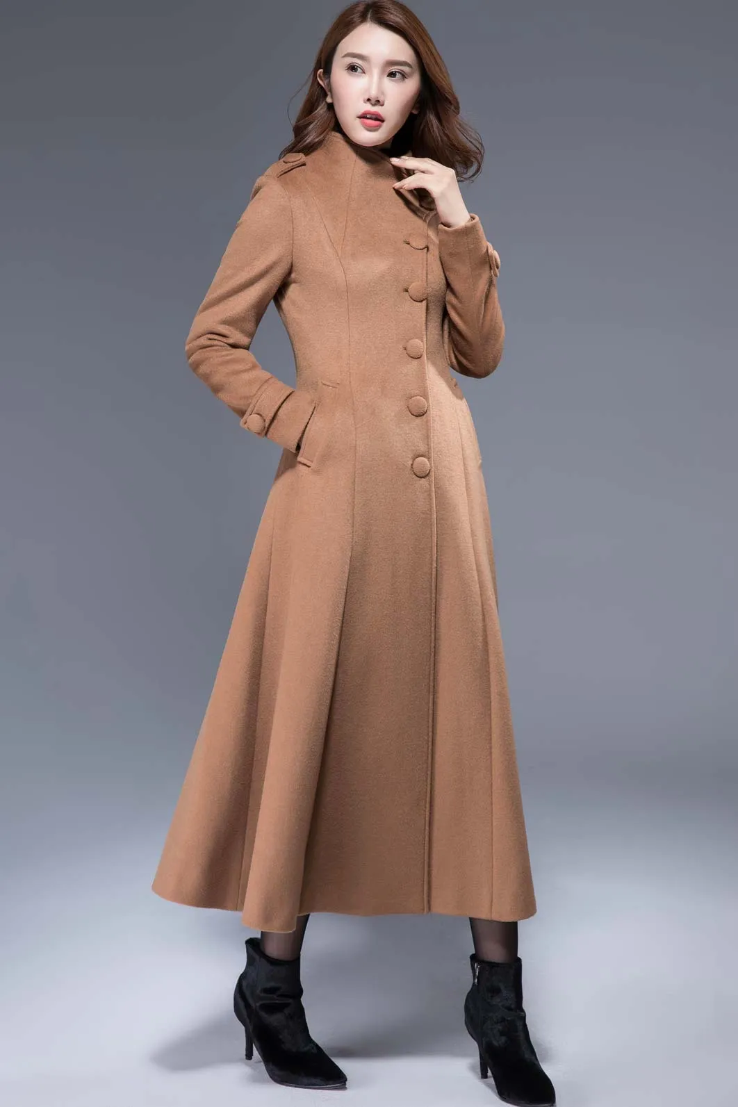 long buttoned camel wool coat winter warm jacket 1826#