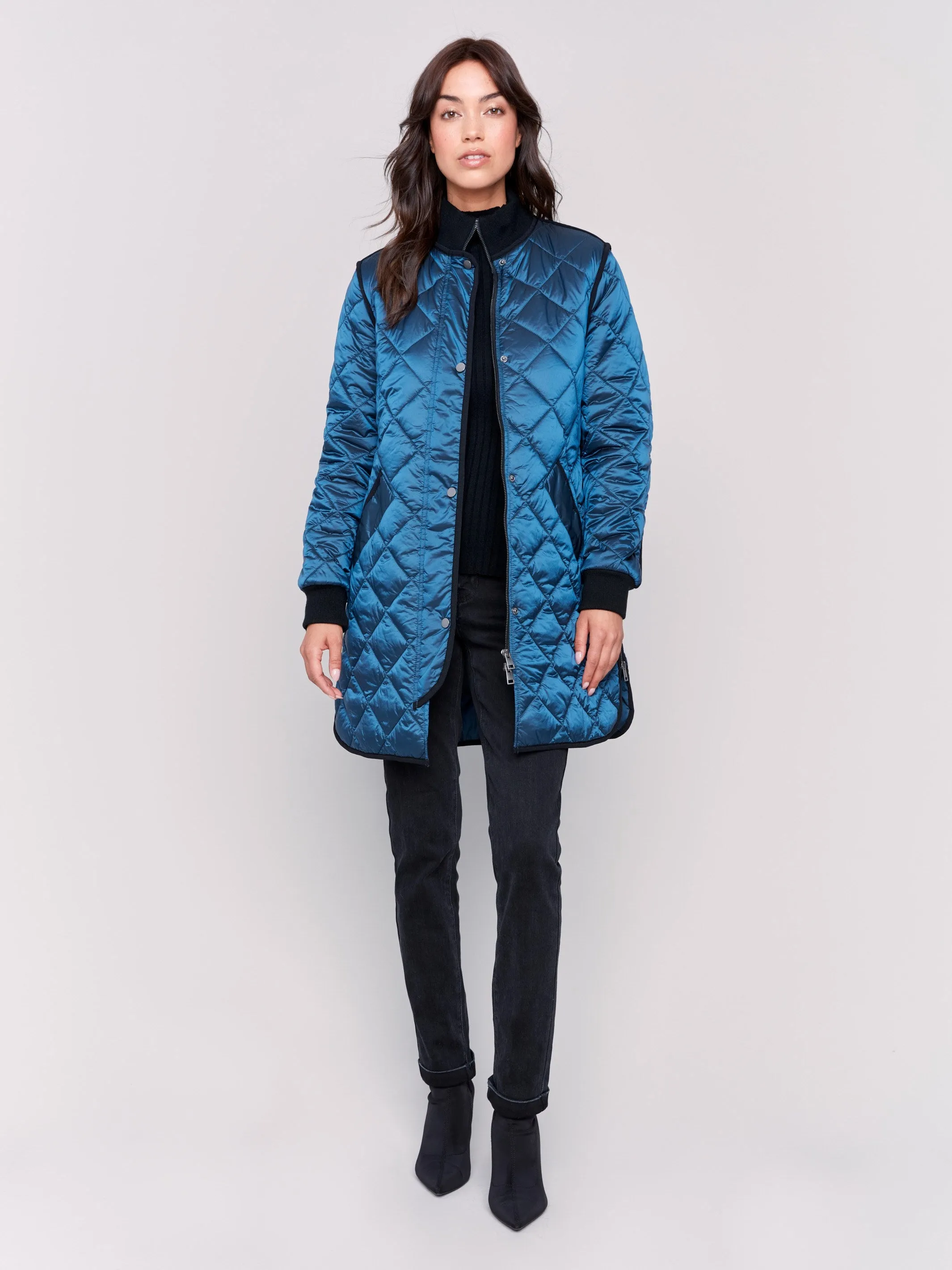 Long Quilted Puffer Jacket - Peacock