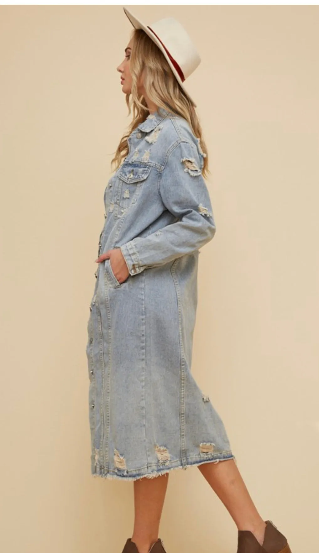 Long ripped denim jacket (Happy Size)