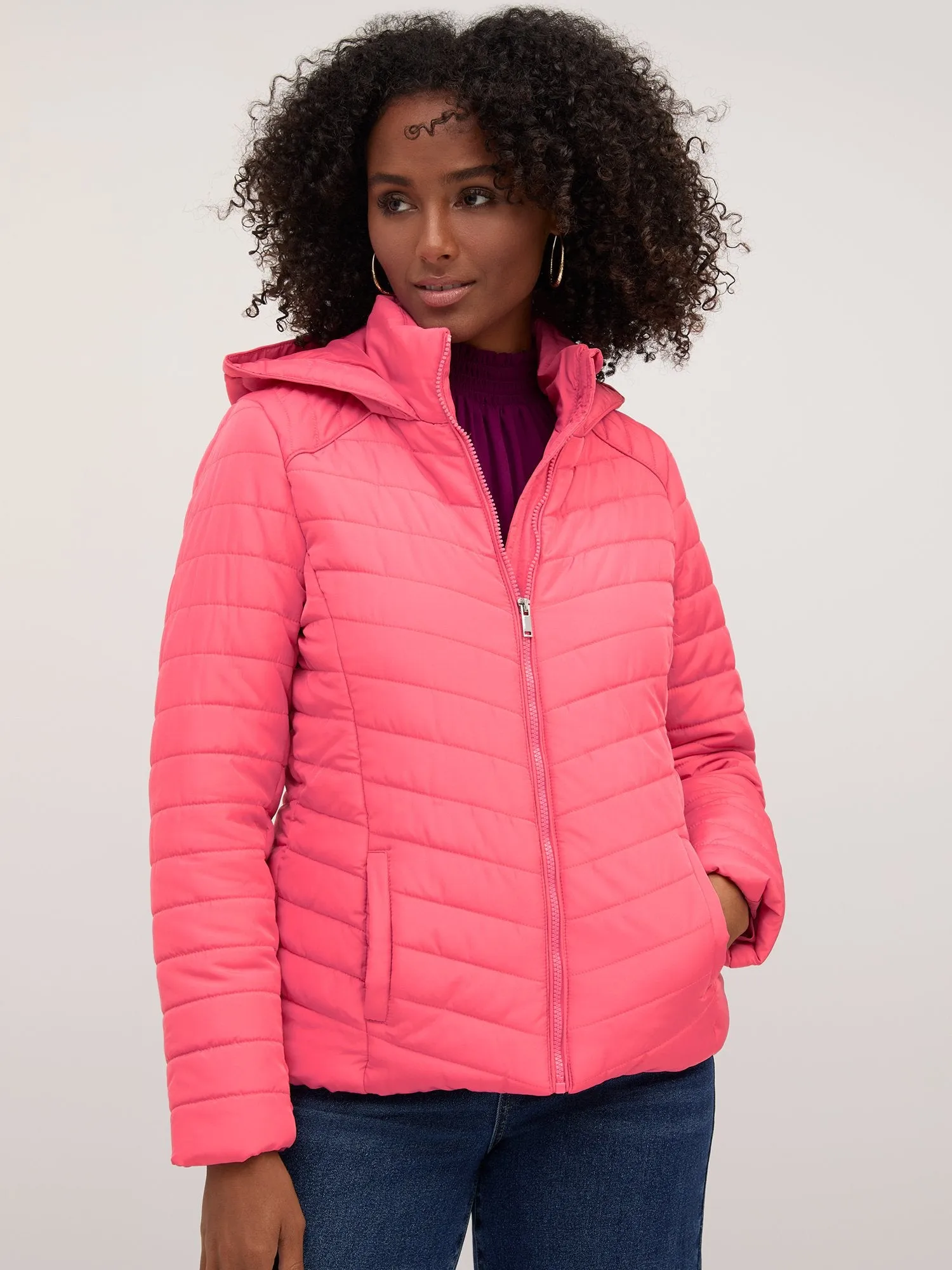 Long Sleeve Quilted Hooded Puffer Jacket