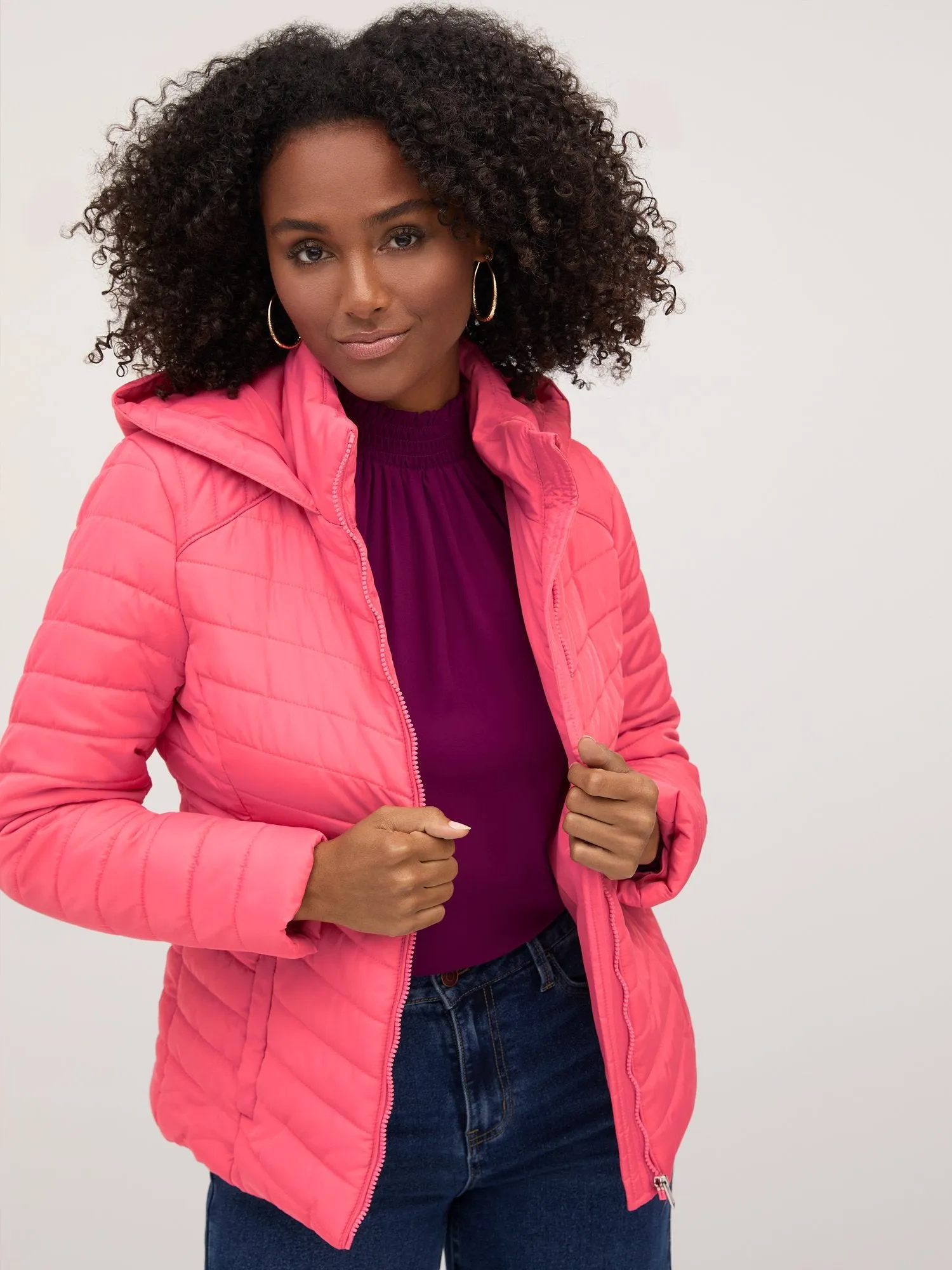 Long Sleeve Quilted Hooded Puffer Jacket