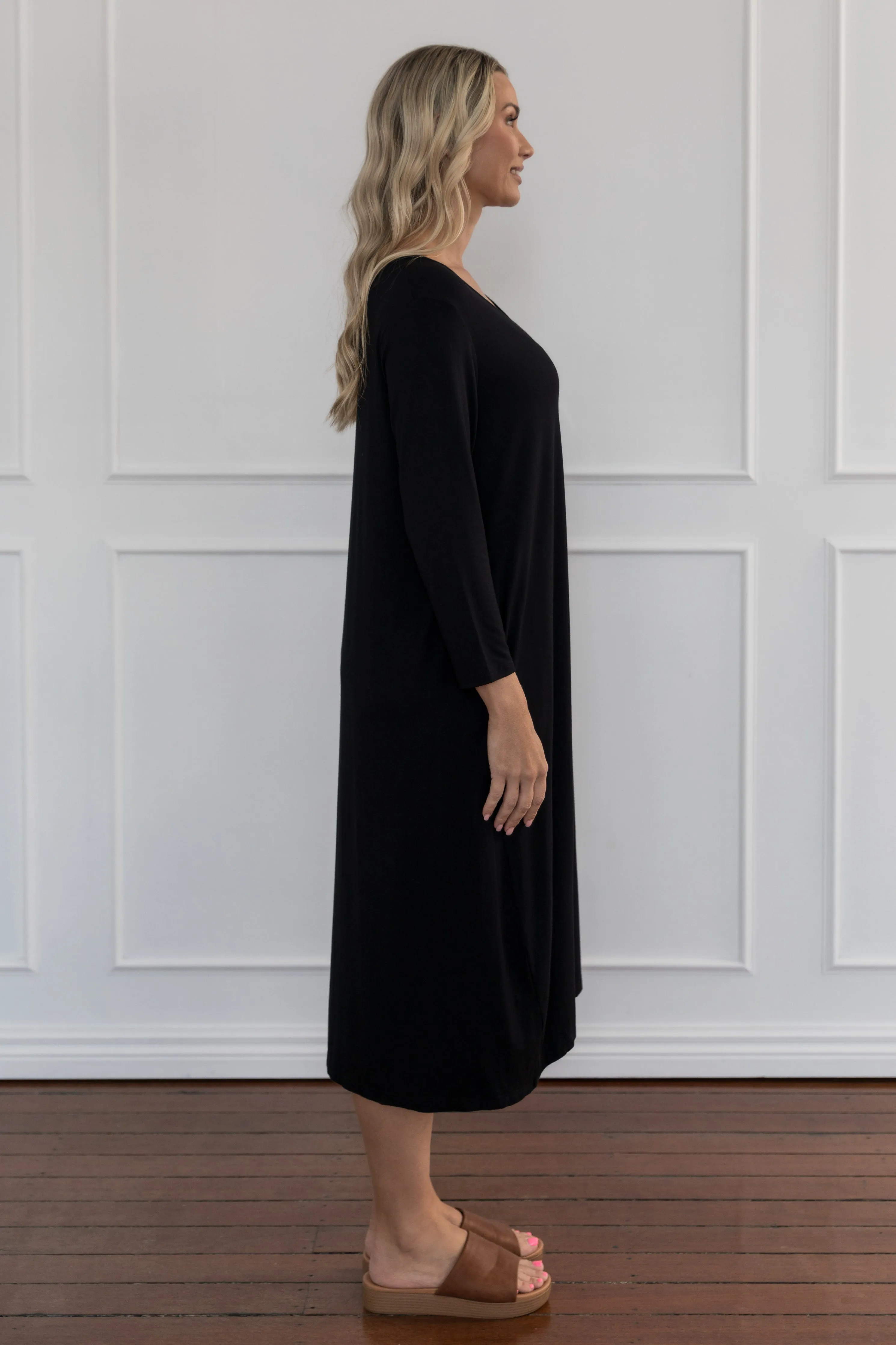 Long Sleeve T-Shirt Dress | Black