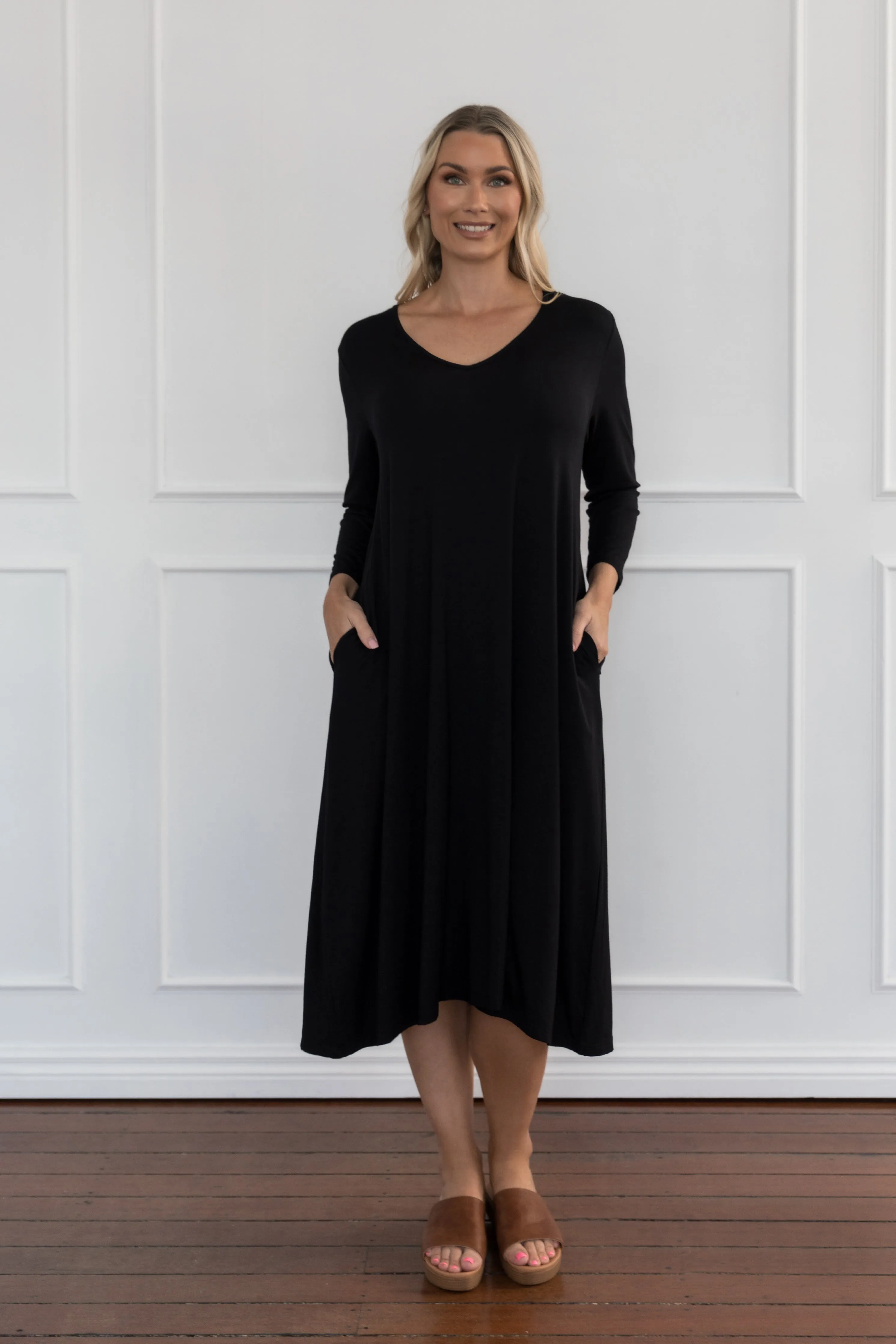 Long Sleeve T-Shirt Dress | Black