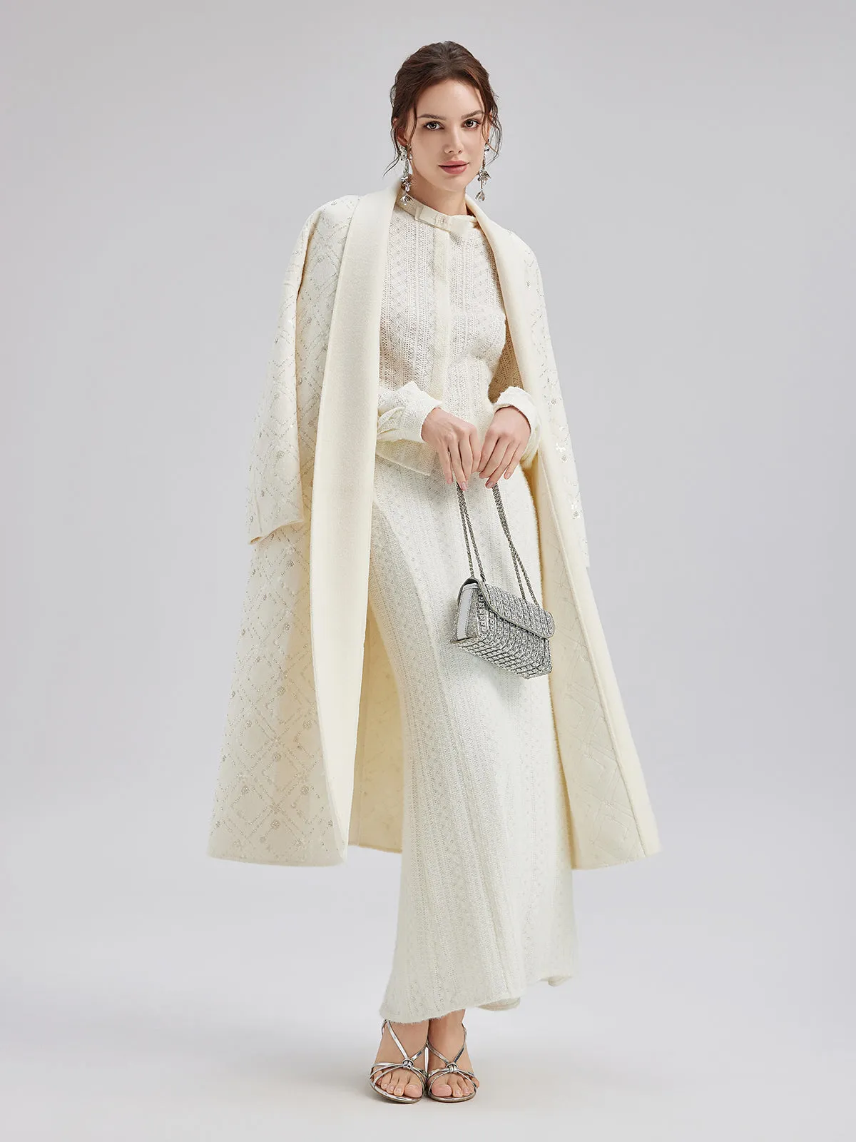 Luxe Beaded Embroidery Wool Coat