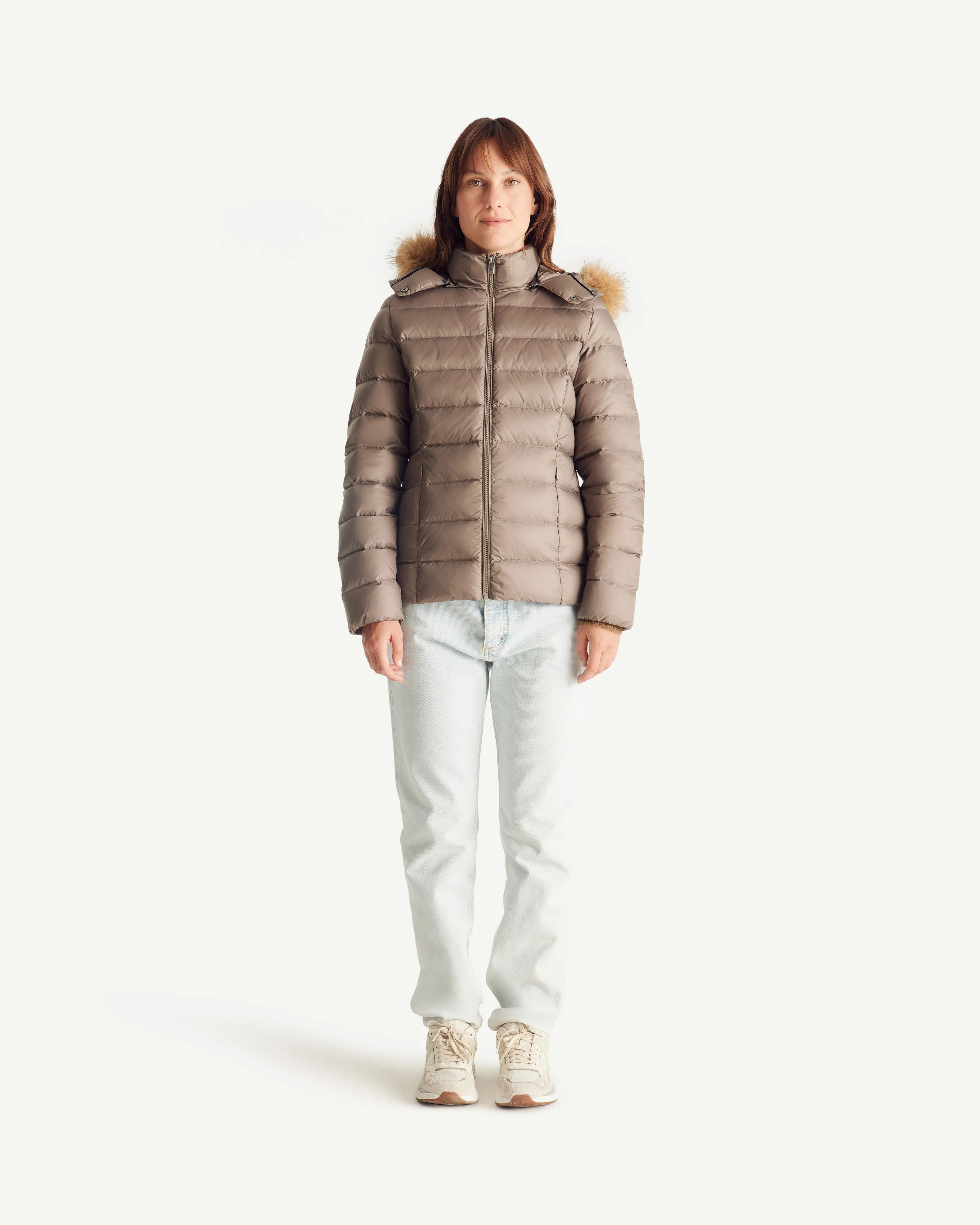 Luxe Extreme Cold hooded down jacket Taupe