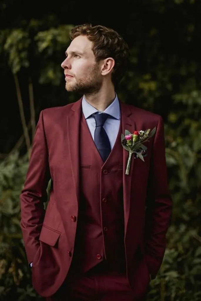 Luxury Maroon Wedding 3 Piece Suit For Men Slim Fit Suit Dinner Suit Formal Party Wear Suit Two Button Suit Gift For Him