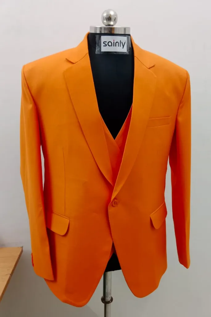 Luxury Men Suits Orange 3 Piece Slim Fit Elegant Formal Fashion Suits Groom Wedding Suits Party Wear Suits Stylish Suits Bespoke For Men