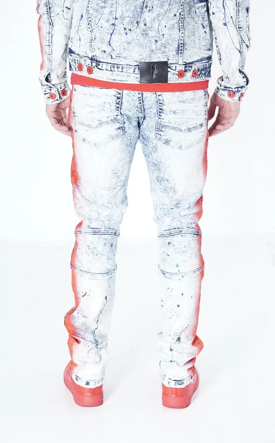 M1938 Paint Stroke Shredded Denim Jeans - Light Wash