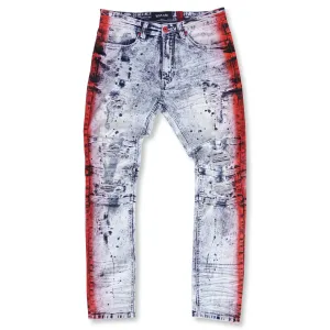 M1938 Paint Stroke Shredded Denim Jeans - Light Wash