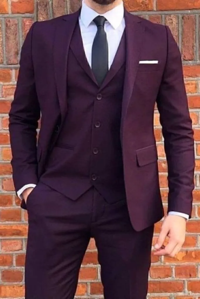 Man Wedding Suit Dark Purple Three Piece Suit Dinner Suit Formal Party Wear Suits Slim Fit Suit bespoke Gift For Him