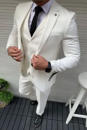 Men Classic Off White Suit Elegant Wedding Suit Bespoke Mens Wear Slim Fit Suit 3 Piece For him