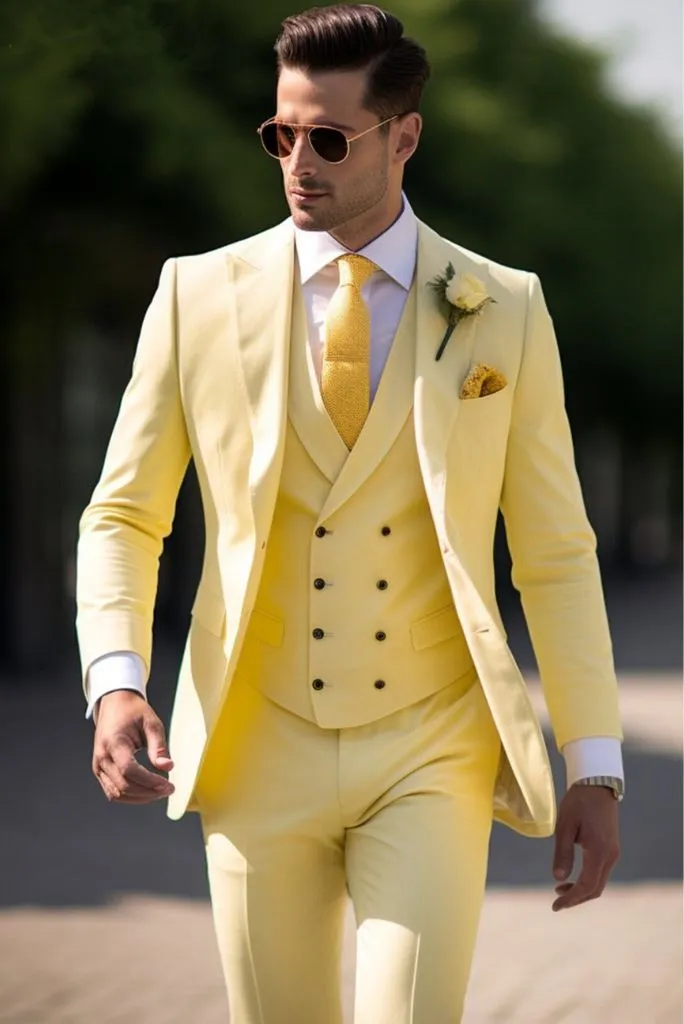 Men Premium Yellow 3 Piece Wedding Suit Dinner Suit Formal Slim Fit Suit Prom Wear