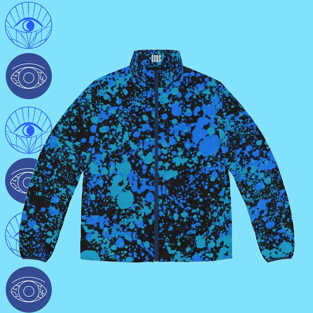 Men' s SCBC "Peering Eyes" Puffer Jacket (AOP). Puffer Jacket, Spring, Men's Clothes, Warm Jacket, Lightweight, Art, Graphic Design