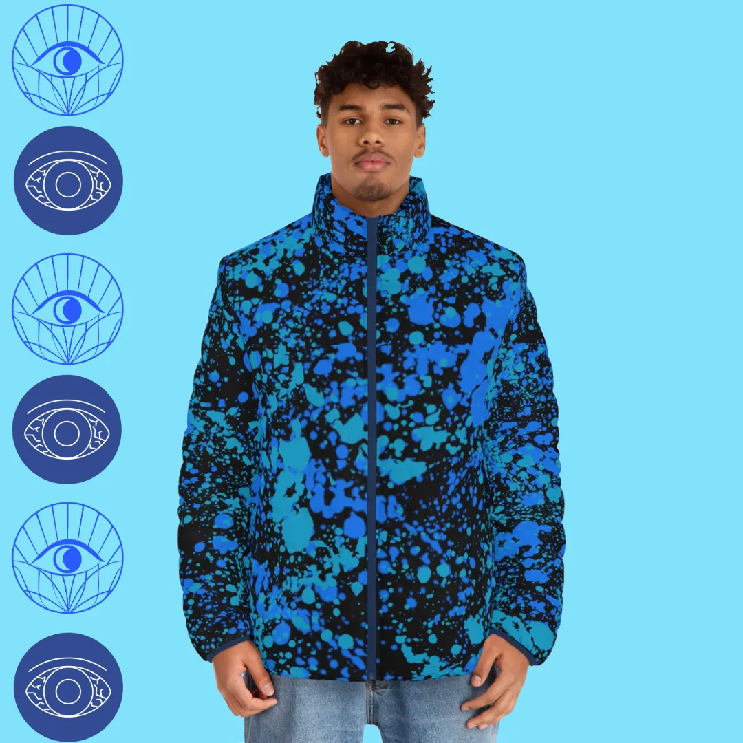 Men' s SCBC "Peering Eyes" Puffer Jacket (AOP). Puffer Jacket, Spring, Men's Clothes, Warm Jacket, Lightweight, Art, Graphic Design