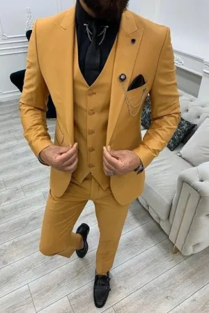 Men Suits Mustard 3 Piece Slim Fit One Button Wedding Groom, Dinner Suits, Wedding Groom suits, Bespoke For Men