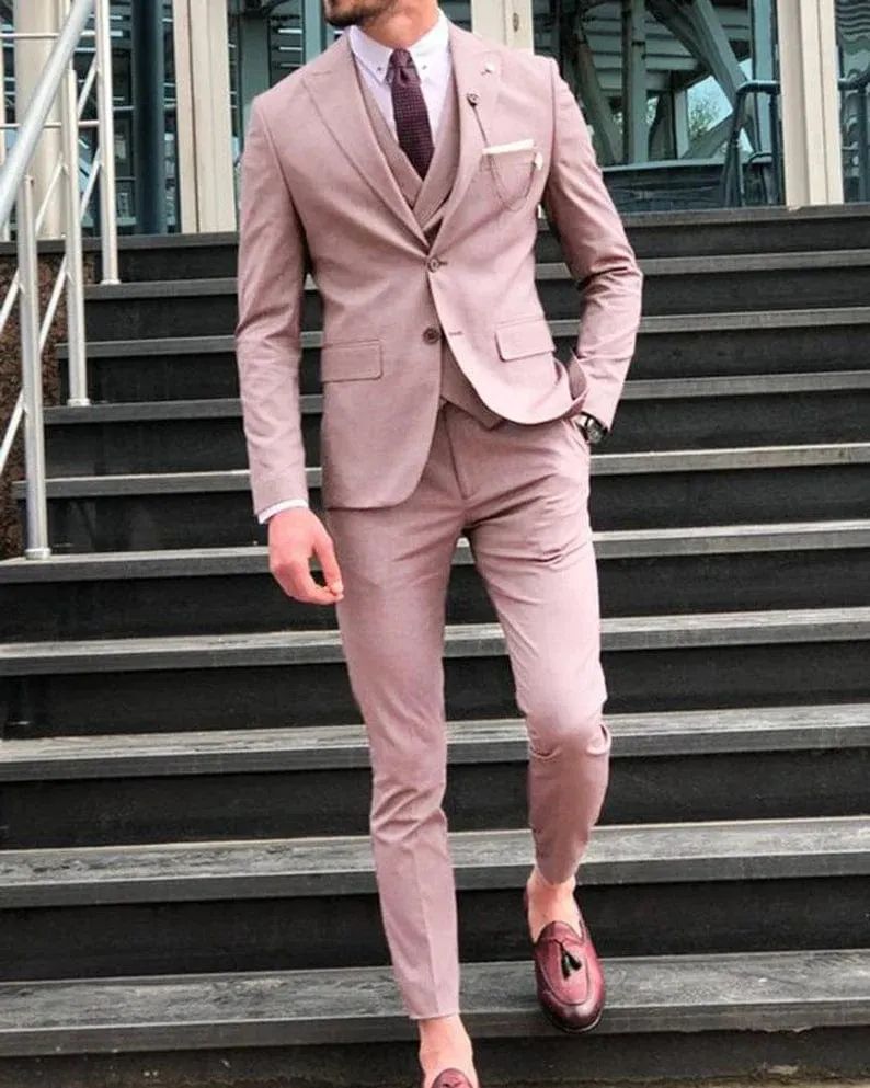 Men Suits Rose Pink 3 Piece Suit Wedding Suit Groomsmen Suit Party Wear Dinner Suits Stylish Suits