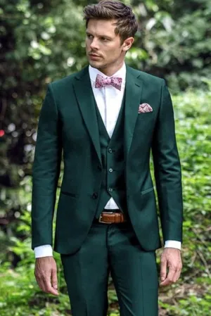 Men Three Piece Suit Hunter Green Slim Fit Suit Elegant Wedding Suit Tailoring Wear Him