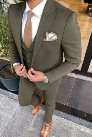 Men Three Piece Suit Olive Green, Wedding Suit, Dinner Suit, Prom Groom Suit