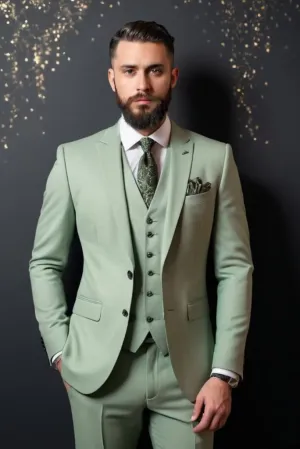 Men Three Piece Suit Sage Green, Wedding Suit, Formal Fashion Slim Fit Suit, Groom Party Wear Suit Bespoke For Men