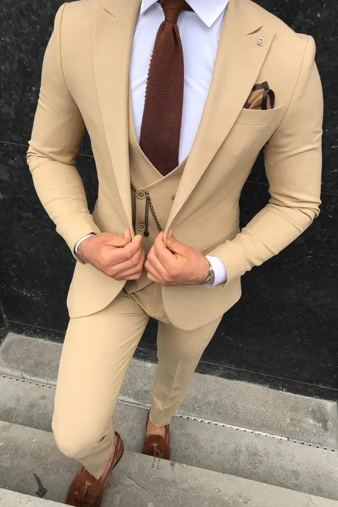 Men's 3 Beige Slim Fit Suit Wedding Suit Slim Fit Suit Formal Dinner Suit Men Clothing Bespoke Tailoring Gift For Him