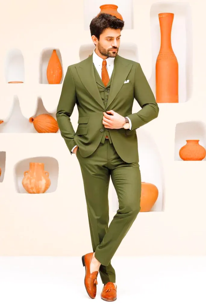 Men's 3 Piece Olive Green Suit Slim Fit Suit Elegant Wedding Suit Dinner Suit Formal Party Wear Bespoke