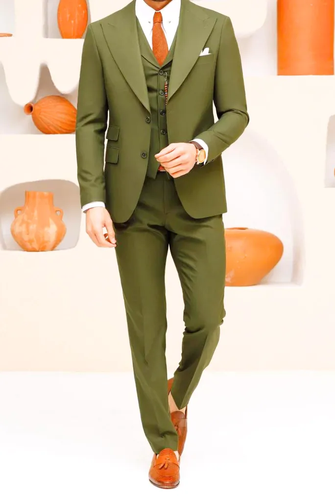 Men's 3 Piece Olive Green Suit Slim Fit Suit Elegant Wedding Suit Dinner Suit Formal Party Wear Bespoke