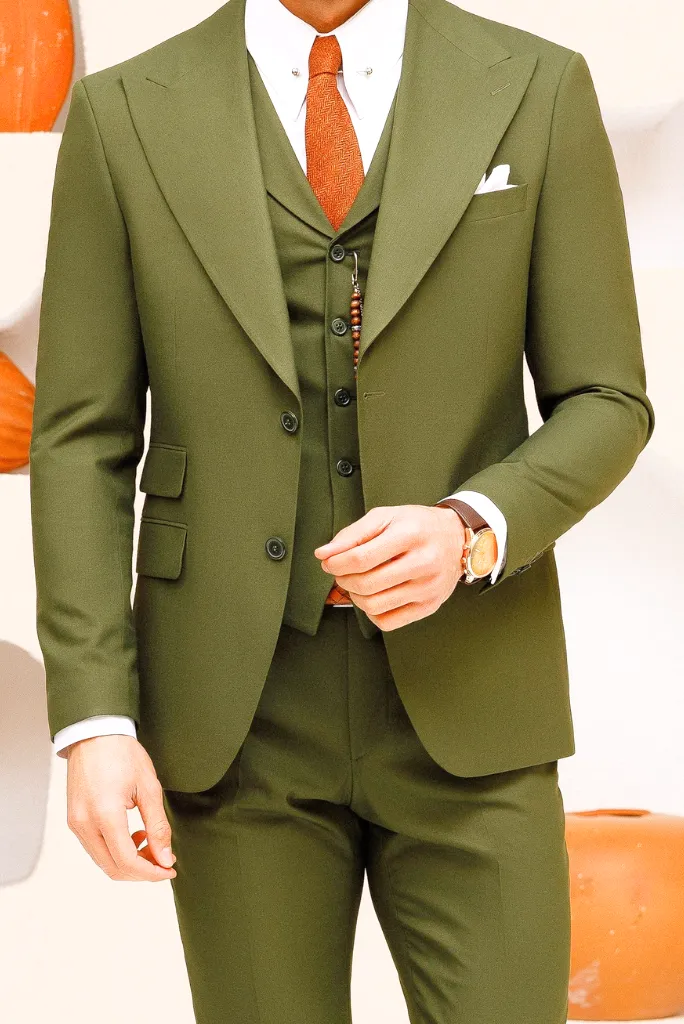 Men's 3 Piece Olive Green Suit Slim Fit Suit Elegant Wedding Suit Dinner Suit Formal Party Wear Bespoke