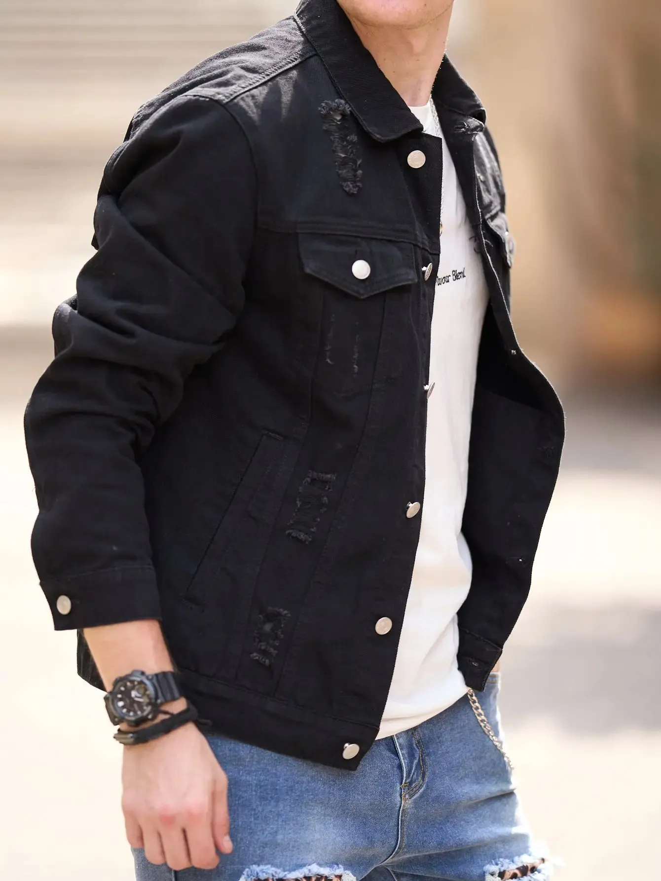 Men's Casual Youth Slim Fit Fashion Ripped Denim Jacket