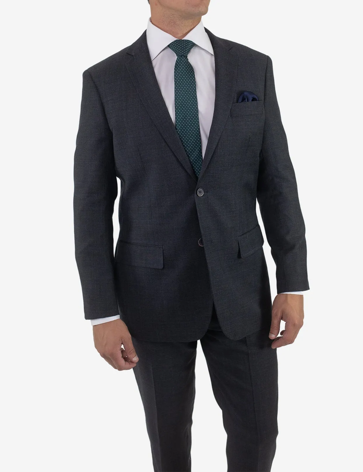 Men's Charcoal with Navy Windowpane Slim Fit Wool Suit