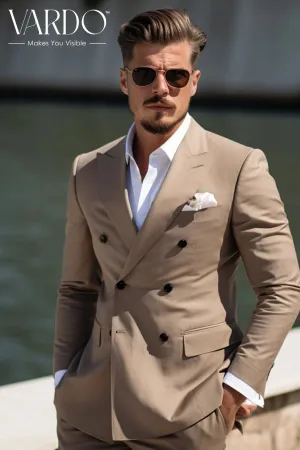 Men's Dessert Sand Brown Double Breasted Suit