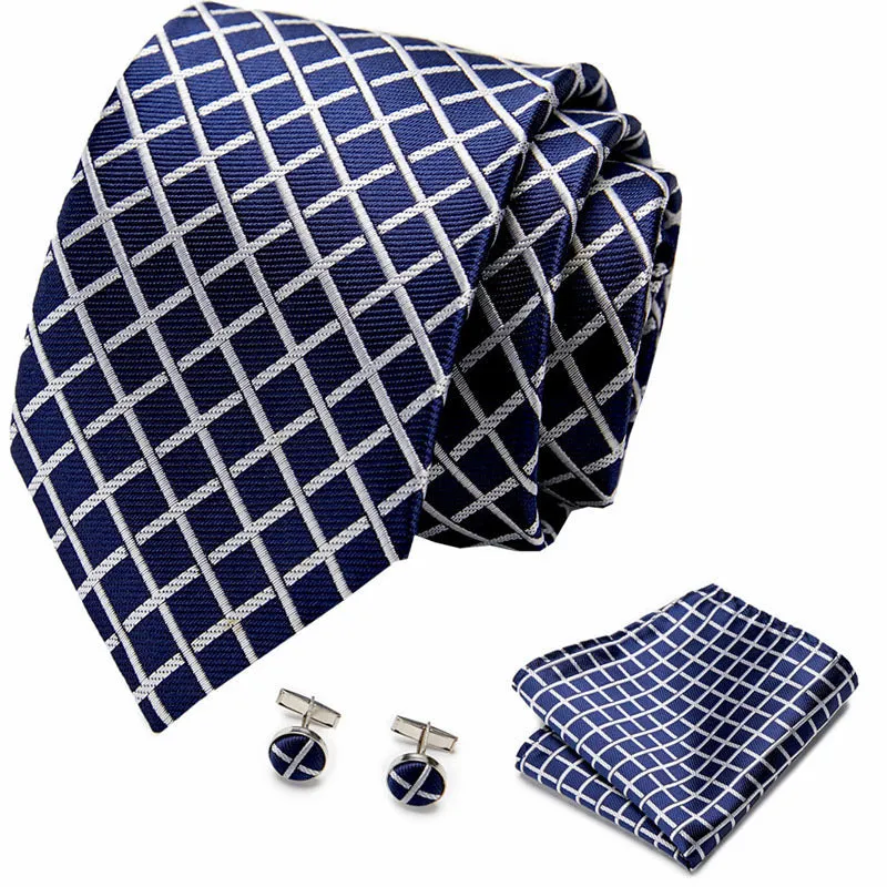 Men's Formal Business Suit And Tie Men Plaid Check Necktie and Pocket Square Cufflinks Tie Clip Set Wedding Necktie with Gift Box, lioness-love