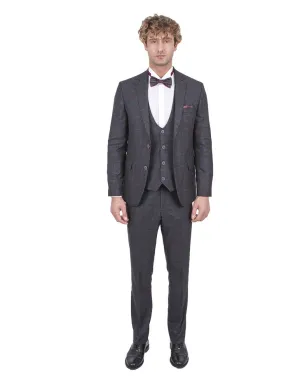 Men's Grey Three Piece Plaid Check Suit