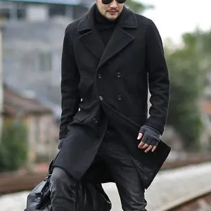 Men's lapel woolen trench coat