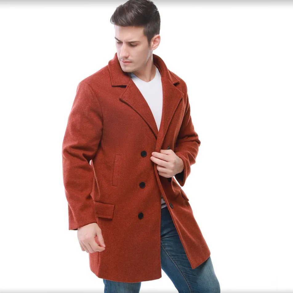 Men's lapel woolen trench coat