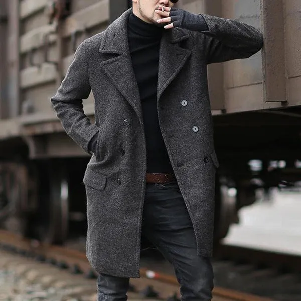 Men's lapel woolen trench coat