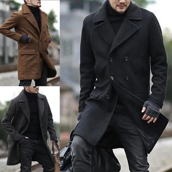 Men's lapel woolen trench coat