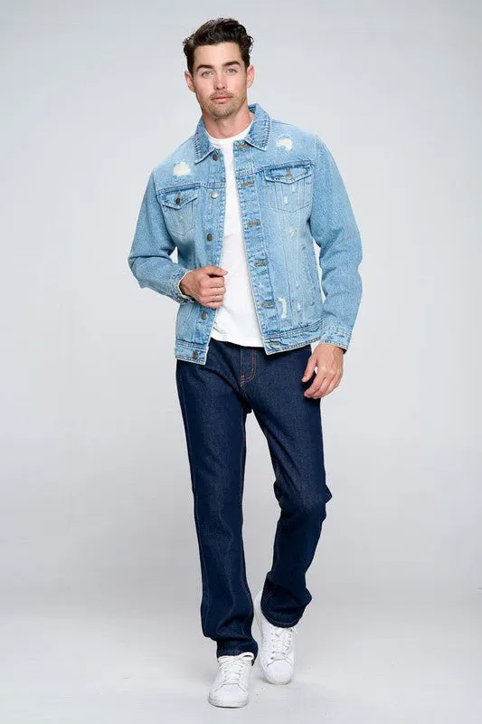 Men's Light Blue Denim Jacket with Distressed