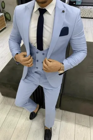 Men's Premium Sky Blue 3 Piece Slim Fit Suit Elegant Formal Fashion Suits Groom Wedding Suit Party Wear Dinner Suits Stylish Suits