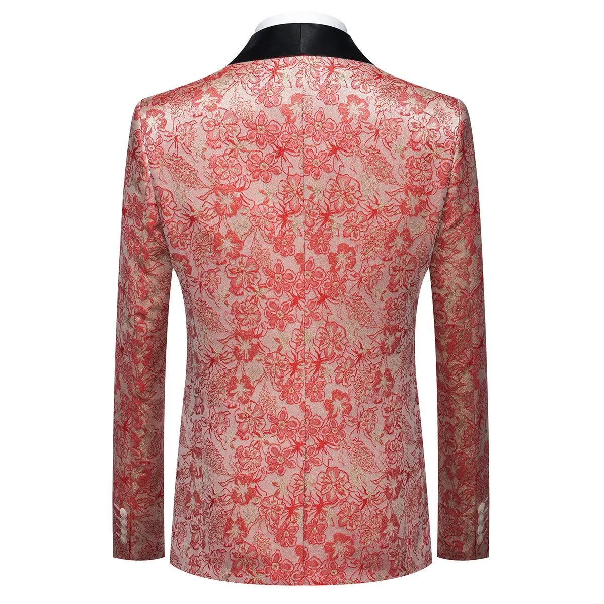 Men's Shawl Collar Print Suit 3-Piece Dress Suit Pink