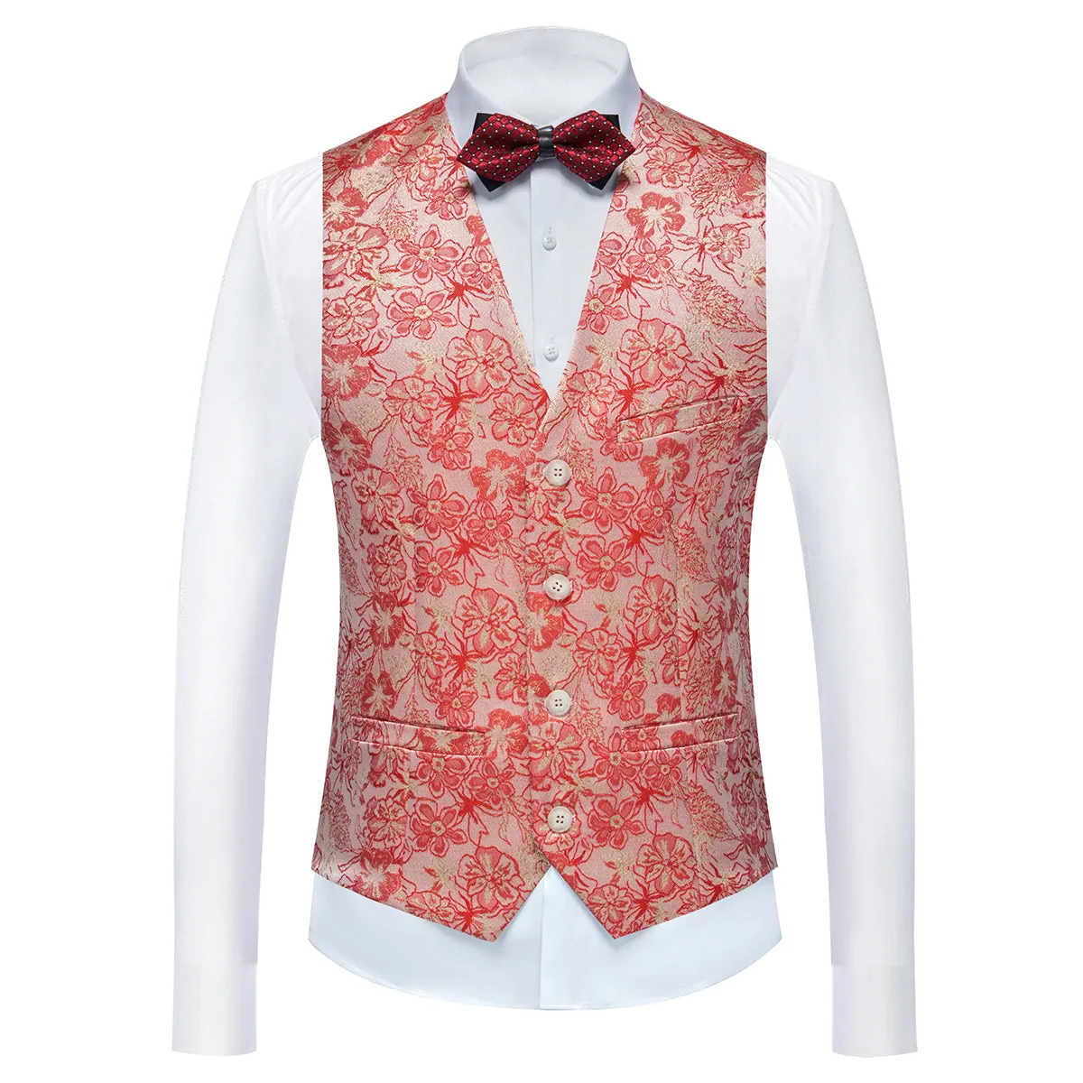 Men's Shawl Collar Print Suit 3-Piece Dress Suit Pink