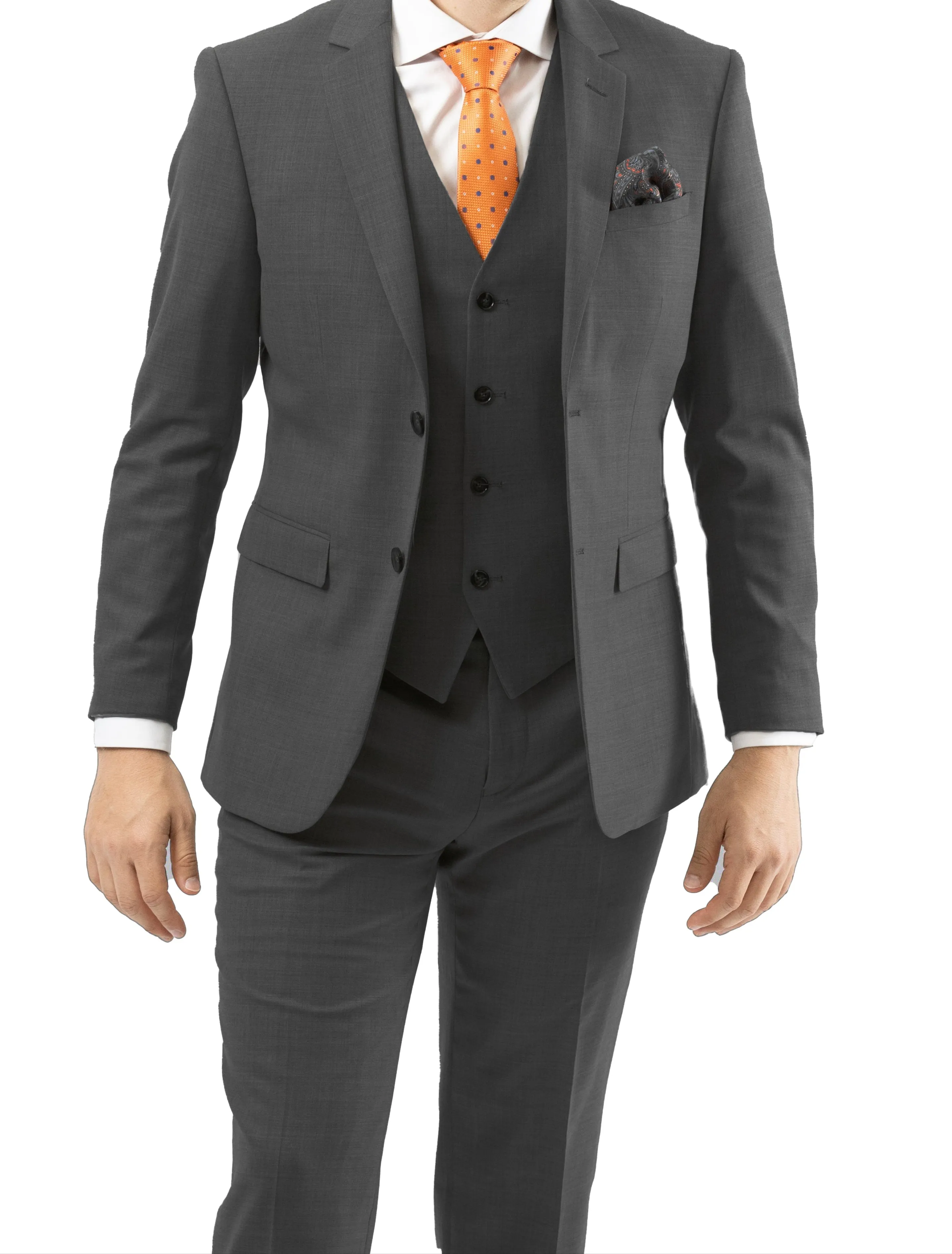 Men's Solid Grey Vested Slim Fit Suit