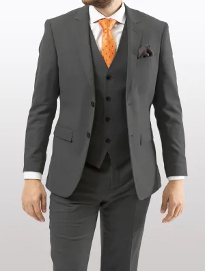 Men's Solid Grey Vested Slim Fit Suit