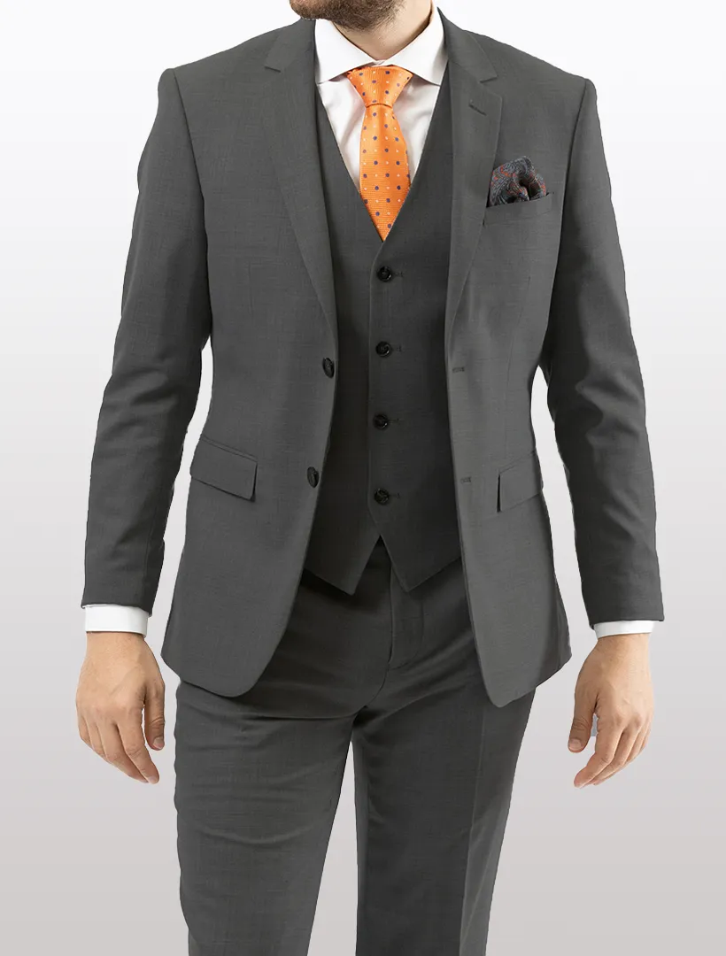 Men's Solid Grey Vested Slim Fit Suit