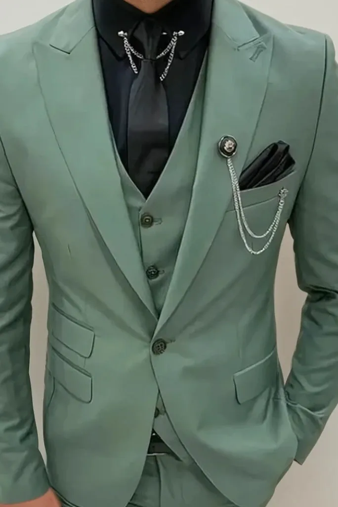 Men's Stylish Sage Green Suit For Weddings Parties Cocktail Events And Other Formal Gatherings Wear