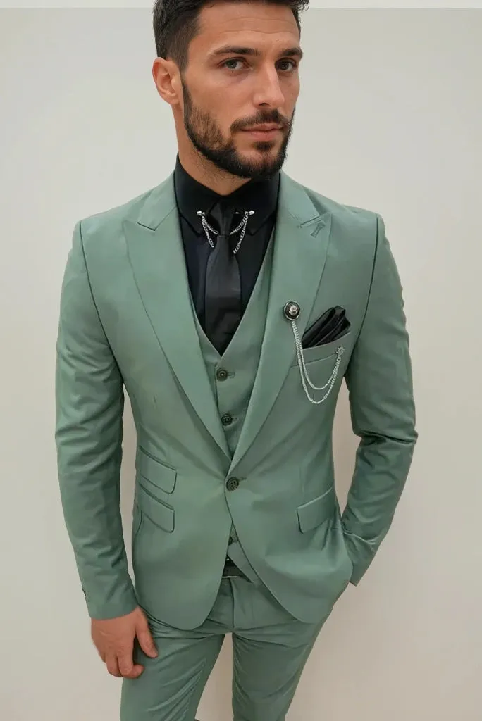 Men's Stylish Sage Green Suit For Weddings Parties Cocktail Events And Other Formal Gatherings Wear