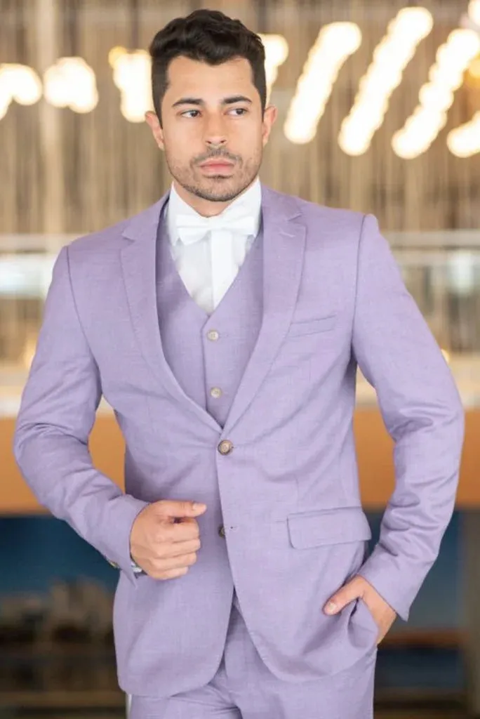 Men's Three Piece Suit Lavender Wedding Slim Fit Suit Elegant Suit Dinner Clothing Suit Gift For Him