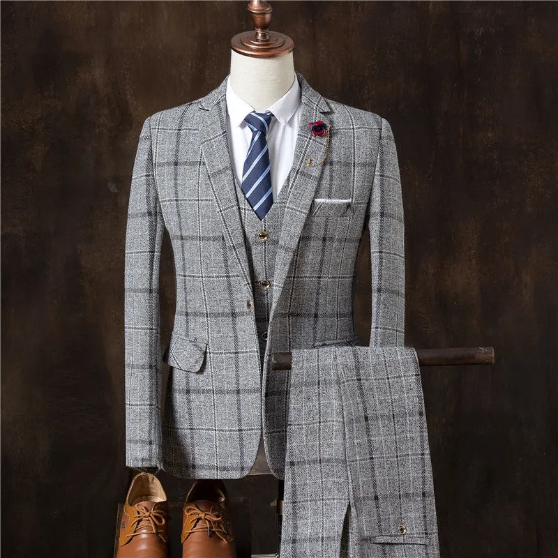 Men’s Vintage Plaid 3-Piece Suit – Classic Wedding and Formal Attire